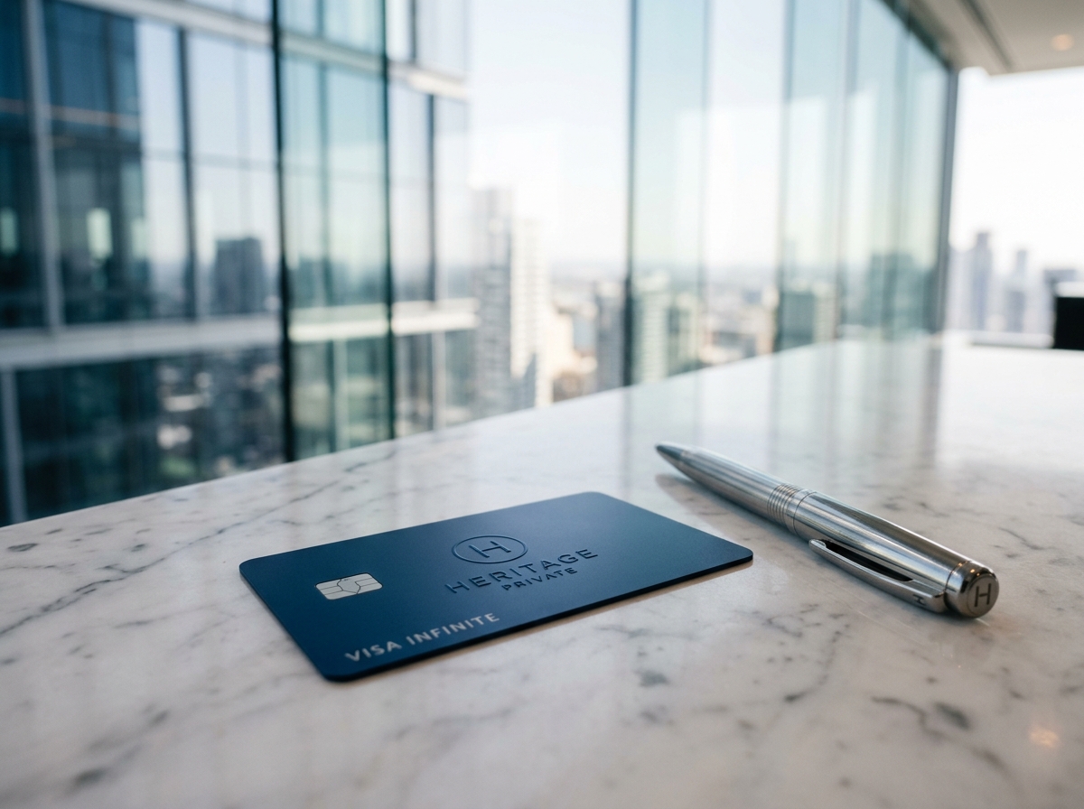 Chase Mobile Bank Premier Banking Card on Executive Marble Desk with Sleek Metallic Pen
